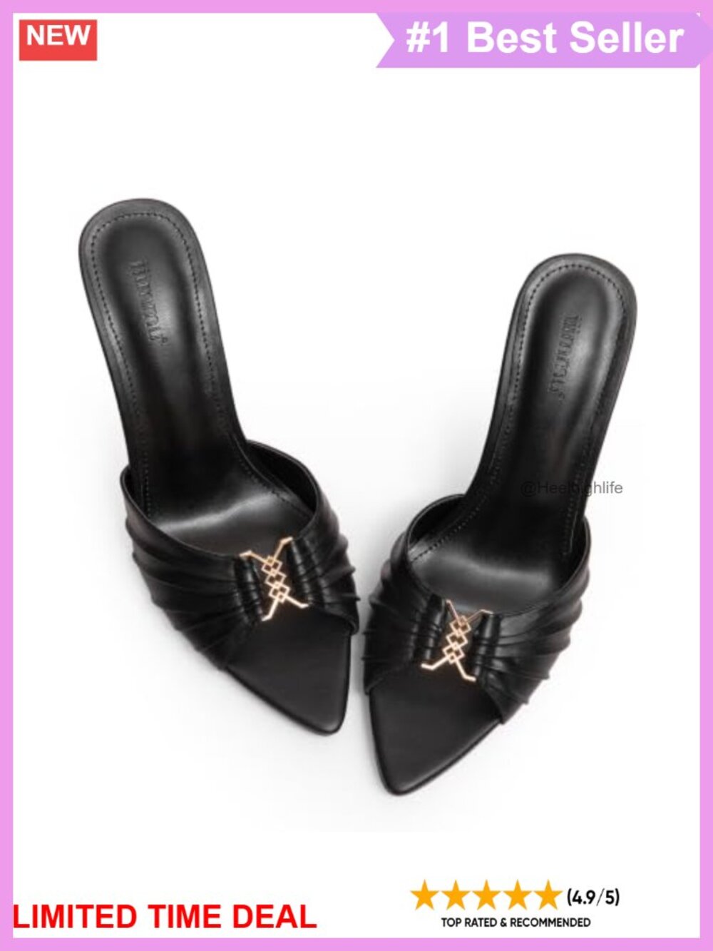 3.5 in Stiletto Mule Heels Faux Leather Peep Toe Slip On